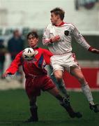 31 January 1999; Colin O'Brien of Cork City in action against Richie Baker of Shelbourne during the Harp Lager National League Premier Division match between Shelbourne and Cork City at Tolka Park in Dublin. Photo by Matt Browne/Sportsfile