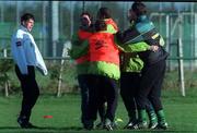 9 February 1999; Republic of Ireland players, from left, Ian Harte, Tony Cascarino, Robbie Keane, Phil Babb, Niall Quinn and Gary Breen during a Republic of Ireland training session at the AUL Grounds in Clonshaugh, Dublin. Photo by Matt Browne/Sportsfile