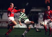 12 February 1999; Tony Cousins of Shamrock Rovers in action against Paul Doolin of Shelbourne during the Harp Lager National League Premier Division match between Shelbourne and Shamrock Rovers at Tolka Park in Dublin. Photo by David Maher/Sportsfile