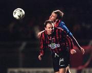 22 January 1999; Tony McCarthy of Shelbourne in action against Peter Hanrahan of Bohemians during the Harp Lager National League Premier Division match between Bohemians and Shelbourne at Dalymount Park in Dublin. Photo by David Maher/Sportsfile