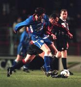 22 January 1999; Tony Sheridan of Shelbourne in action against Paul Byrne of Bohemians during the Harp Lager National League Premier Division match between Bohemians and Shelbourne at Dalymount Park in Dublin. Photo by David Maher/Sportsfile