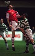 29 January 1999; Ian Gilzean of St Patrick's Athletic in action against Brian Morrisroe of Shamrock Rovers during the Harp Lager National League Premier Division match between St Patrick's Athletic and Shamrock Rovers at Richmond Park in Dublin. Photo by Matt Browne/Sportsfile