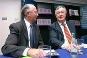 30 November 2004;  Minister For Arts, Sport and Tourism, Mr John O'Donoghue TD, right, with Mr. Pat O'Neill, Chairperson Irish Sports Council, at the launch of the first publication from the Sports Research Centre, a partnership between the Irish Sports Council and the Economic and Social Research Institute. ESRI, Burlington Road, Dublin. Picture credit; David Maher / SPORTSFILE