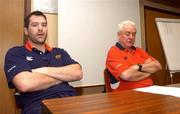2 December 2004; Munster captain Anthony Foley and Munster head coach Alan Gaffney, right, at a press conference in the team hotel to announce the team for tomorrow's game against Castres at the Stade Antoine, Toulouse, France. Picture credit; Matt Browne / SPORTSFILE