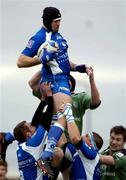 4 December 2004; Mickael Bert, Montpellier, wins the ball in the lineout. European Challenge Cup 2004-2005, Connacht v Montpellier, Sportsground, Galway. Picture credit; Damien Eagers / SPORTSFILE
