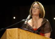 4 December 2004; Miriam O'Callaghan, President of Cumann Camogaiochta na nGael, speaking at the 2004 Camogie All-Star Awards. Citywest Hotel, Dublin. Picture credit; Brendan Moran / SPORTSFILE