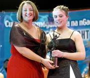 4 December 2004; Stephanie Gannon of Galway is presented with the Young Player of the Year by Miriam O'Callaghan, President of Cumann Camogaiochta na nGael, at the 2004 Camogie All-Star Awards. Citywest Hotel, Dublin. Picture credit; Brendan Moran / SPORTSFILE