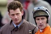 27 November 2004; Jockey Robert Power with Trainer Thomas Mullins after Anyportinastorm had won the One Maiden Hurdle. Fairyhouse Racecourse, Co. Meath. Picture credit; Damien Eagers / SPORTSFILE