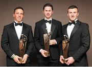 8 November 2013; Cork hurlers, from left, Anthony Nash, Séamus Harnedy and Patrick Horgan with their 2013 GAA GPA All-Star awards, sponsored by Opel, at the 2013 GAA GPA All-Star awards in Croke Park, Dublin. Picture credit: Piaras Ó Mídheach / SPORTSFILE