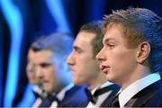 8 November 2013; Clare hurler David McInerney sits alongside other winners on stage during the GAA GPA All-Star Awards 2013 Sponsored by Opel in Croke Park, Dublin. Picture credit: Brendan Moran / SPORTSFILE