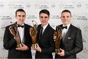 8 November 2013; Dublin hurlers, from left, Peter Kelly, Danny Sutcliffe and Liam Rushe with their 2013 GAA GPA All-Star awards, sponsored by Opel, at the 2013 GAA GPA All-Star awards in Croke Park, Dublin. Photo by Sportsfile