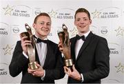 8 November 2013; Monaghan footballers Colin Walshe, left, and Conor McManus with their 2013 GAA GPA All-Star award, sponsored by Opel, at the 2013 GAA GPA All-Star awards in Croke Park, Dublin. Photo by Sportsfile