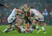 9 November 2013; Paul Gallen, Australia, is tackled by Bob Beswick, Rory Kostjasyn and Dave Allen, Ireland. Rugby League World Cup, Group A, Ireland v Australia, Thomond Park, Limerick. Picture credit: Matt Browne / SPORTSFILE