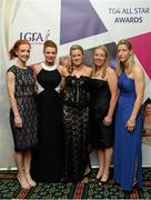 9 November 2013; Mayo footballers, from left, Noelle Tierney, Aileen Gilroy, Fiona McHale, Yvonne Byrne and Cora Staunton in attendance at the TG4 Ladies Football All-Star Awards. TG4 Ladies Football All-Star Awards 2013, Citywest Hotel, Saggart, Co. Dublin. Picture credit: Brendan Moran / SPORTSFILE