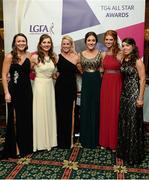 9 November 2013; Kerry footballers, from left, Caroline Kelly, Cáit Lynch, Bernie Breen, Aoife Lyons, Louise Ni Mhuircheartaigh and Sarah Houlihan in attendance at the TG4 Ladies Football All-Star Awards. TG4 Ladies Football All-Star Awards 2013, Citywest Hotel, Saggart, Co. Dublin. Picture credit: Brendan Moran / SPORTSFILE