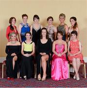 9 November 2013; Monaghan footballers, back, from left, Gráinne McNally, Linda Martin, Cathriona McConnell, Laura McEnaney, Caoimhe Mohan, and Aoife McAnespie, with, front, from left, Ciara McAnespie, Sharon Courtney, Amanda Casey, Christine Reilly and Cora Courtney, in attendance at the TG4 Ladies Football All-Star Awards. TG4 Ladies Football All-Star Awards 2013, Citywest Hotel, Saggart, Co. Dublin. Picture credit: Brendan Moran / SPORTSFILE