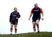 7 December 2004; Peter Stringer and John Hayes, right,  arrive for Munster Rugby squad training. University of Limerick, Limerick. Picture credit; Matt Browne / SPORTSFILE