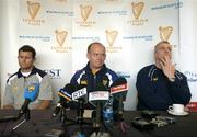 8 December 2004; Leinster coach Declan Kidney, centre, with David Holwell, left, and Victor Costello during a Leinster Rugby Press Conference. Old Belvedere Rugby Club, Anglesea Road, Dublin. Picture credit; Brendan Moran / SPORTSFILE