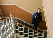 8 December 2004; Leinster coach Declan Kidney makes his way down the stairs after a Leinster Rugby Press Conference. Old Belvedere Rugby Club, Anglesea Road, Dublin. Picture credit; Brendan Moran / SPORTSFILE