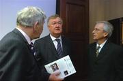 9 December 2004; Minister for Arts, Sport and Tourism John O'Donoghue TD, in conversation with Mick O'Dwyer, Laois football manager and a member of the Irish Sports Council, left, and John Treacy, Chief Executive of the Irish Sports Council, at the announcement of Sports Grants in excess of 300,000 euro for almost 600 older people's groups from the Irish Sports Council 'Go For Life' programme. Davenport Hotel, Merrion Square, Dublin. Picture credit; Pat Murphy / SPORTSFILE