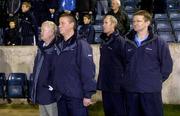 10 December 2004; The Dublin manager Paul Caffrey with his selectors, from left, Dave Billings, Paul Clarke and Brian Talty stand for the national anthem. Senior Football Charity Challenge, Dublin v Louth, Parnell Park, Dublin. Picture credit; Damien Eagers / SPORTSFILE