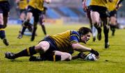 10 December 2004; Brian O'Driscoll, Leinster, touches down to score his and his sides second try against Bourgoin. Heineken European Cup 2004-2005, Pool 2, Round 4, Bourgoin v Leinster, Bourgoin-Jailleau, France. Picture credit; Brendan Moran / SPORTSFILE