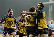 10 December 2004; Brian O'Driscoll (13), Leinster, is congratulated by team-mates, from left, Gary Brown, David Holwell and Felipe Contepomi, after scoring a late try against Bourgoin. Heineken European Cup 2004-2005, Pool 2, Round 4, Bourgoin v Leinster, Bourgoin-Jailleau, France. Picture credit; Brendan Moran / SPORTSFILE