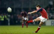 11 December 2004; Ronan O'Gara, Munster, kicks a penalty against Castres Olympique which made him the highest points scorer in tournament history. Heineken European Cup 2004-2005, Pool 4, Round 4, Munster v Castres Olympique, Thomond Park, Limerick. Picture credit; Brendan Moran / SPORTSFILE