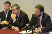 14 December 2004; Dessie Farrell, left, a member of the Football Playing Rules Task Force, listens to Sean Kelly, President of the GAA, right, in the company of Liam Mulvihill, Ard Stuirthoir, at a press briefing to confirm details of a number of experimental rule changes which will be introduced in both hurling and football over the coming months. Rule Experiments Press Briefing, Croke Park, Dublin. Picture credit; Damien Eagers / SPORTSFILE