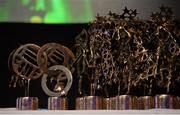 9 November 2013; A general view of the trophies during the TG4 Ladies Football All-Star Awards 2013. Citywest Hotel, Saggart, Co. Dublin. Picture credit: Brendan Moran / SPORTSFILE