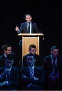 10 November 2013; Dublin manager Jim Gavin speaking during the Dublin senior football medal presentation banquet. National Convention Centre, Spencer Dock, North Wall Quay, Dublin. Picture credit: Ray McManus / SPORTSFILE