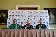 11 November 2013; Ireland's Mike Ross, left, team manager Michael Kearney, centre, and forwards coach John Plumtree speaking to the media during a press conference ahead of their Guinness Series International match against Australia on Saturday. Ireland Rugby Squad Press Conference, Carton House, Maynooth, Co. Kildare. Picture credit: Ramsey Cardy / SPORTSFILE