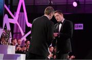 8 November 2013; Monaghan's Conor McManus is presented with his 2013 GAA GPA All-Star award, sponsored by Opel, by Dave Sheeran, Managing Director, Opel Ireland. GAA GPA All-Star Awards 2013 Sponsored by Opel, Croke Park, Dublin. Picture credit: Brendan Moran / SPORTSFILE