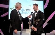 8 November 2013; Dublin's Jack McCaffrey is interviewed by MC Michael Lyster after receiving the 2013 GAA GPA Young Footballer of the Year award, sponsored by Opel. GAA GPA All-Star Awards 2013 Sponsored by Opel, Croke Park, Dublin Picture credit: Brendan Moran / SPORTSFILE