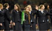 9 November 2013; Ireland's Lynne Cantwell holds up the RBS Women's Six Nations Championship trophy to the crowd during half-time. Guinness Series International, Ireland v Samoa, Aviva Stadium, Lansdowne Road, Dublin. Picture credit: Barry Cregg / SPORTSFILE