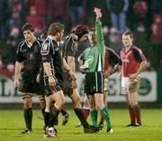 18 December 2004; Ryan Jones, The Ospreys, 3rd from left, is shown a red card by referee Iain Ramage. Celtic League 2004-2005, Munster v Neath Swansea Ospreys, Musgrave Park, Cork. Picture credit; Brendan Moran / SPORTSFILE