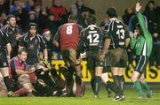 18 December 2004; Referee Iain Ramage signals a try for Munster, scored by Frankie Sheahan, at the bottom of the maul. Celtic League 2004-2005, Munster v Neath Swansea Ospreys, Musgrave Park, Cork. Picture credit; Brendan Moran / SPORTSFILE