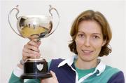 19 December 2004; Irish No.1 Madeline Perry with the cup after winning the Ladies National Squash Championships Final, Fitzwilliam Lawn Tennis Club, Dublin. Picture credit; Matt Browne / SPORTSFILE