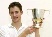 19 December 2004; Irish No.1 Liam Kenny with the cup after winning the Men's National Squash Championships Final, Fitzwilliam Lawn Tennis Club, Dublin. Picture credit; Matt Browne / SPORTSFILE