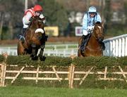 26 December 2004; Arch Rebel, left, with Niall Madden up, jumps the last with Don't Be Bitin, David Condon up, on their way to winning the Durkan New Homes Juvenile Hurdle. Leopardstown Racecourse, Dublin. Picture credit; Damien Eagers / SPORTSFILE