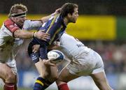 27 December 2004; Felipe Contepomi, Leinster, in action against Rod Moore, left, and Rory Best, Ulster. Celtic League 2004-2005, Pool 1, Leinster v Ulster, Donnybrook, Dublin. Picture credit; Brian Lawless / SPORTSFILE