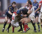 27 December 2004; David Quinlan, Leinster, in action against Adam Larkin, left, and Paul Steinmetz, Ulster. Celtic League 2004-2005, Pool 1, Leinster v Ulster, Donnybrook, Dublin. Picture credit; Brian Lawless / SPORTSFILE