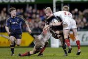 27 December 2004; Leo Cullen, Leinster, supported by team-mate Brian O'Driscoll, in action against Kevin Maggs, left, and Paul Steinmetz, Ulster. Celtic League 2004-2005, Pool 1, Leinster v Ulster, Donnybrook, Dublin. Picture credit; Brian Lawless / SPORTSFILE