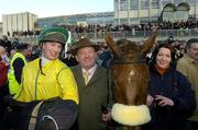 28 December 2004; Paul Carberry, left, with trainer Michael Hourigan and Kay Hourigan after winning the Lexus Steeplechase on Beef or Salmon. Leopardstown Racecourse, Dublin. Picture credit; Matt Browne / SPORTSFILE