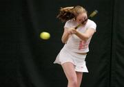30 December 2004; Fiona Gallagher in action during the David Lloyd Riverview National Indoor Championships. Women's U18 Singles Semi-Final. Fiona Gallagher.v.Kellie O'Flynn, David Lloyd Riverview Fitness Club, Clonskeagh, Dublin. Picture credit; Brian Lawless / SPORTSFILE