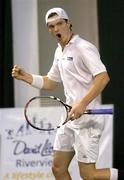 31 December 2004; Ireland's Eoin Heavey celebrates winning the 1st set during the David Lloyd Riverview National Indoor Championships. Men's Singles Final, Eoin Heavey.v.Matthew Smith, David Lloyd Riverview Fitness Club, Clonskeagh, Dublin. Picture credit; Brian Lawless / SPORTSFILE