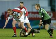 1 January 2005; Campbell Feather, Ulster, in action against Matt Lacey and Paul Warwick, right, Connacht. Celtic League 2004-2005, Pool 1, Ulster v Connacht, Ravenhill, Belfast. Picture credit; Matt Browne / SPORTSFILE