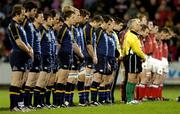 1 January 2005; The Leinster and Munster teams stand for a minutes silence for the victims of the Tsunami in Asia. Celtic League 2004-2005, Pool 1, Munster v Leinster, Musgrave Park, Cork. Picture credit; Brendan Moran / SPORTSFILE