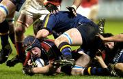 1 January 2005; Paul O'Connell, Munster, retains possession as he is tackled by Eric Miller, Leinster. Celtic League 2004-2005, Pool 1, Munster v Leinster, Musgrave Park, Cork. Picture credit; Brendan Moran / SPORTSFILE