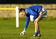 2 January 2005; Eoin Farrell, Athlone I.T. goalkeeper, places a tee on the ground before taking a kick out. O'Byrne Cup, Kilkenny v Athlone IT, Pairc Lachtain, Freshford, Co. Kilkenny. Picture credit; Damien Eagers / SPORTSFILE